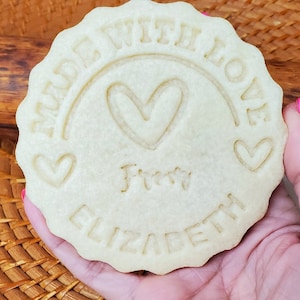 SHIPS FAST! Personalized Custom Made with Love Cookie Cutter Stamp With Your Name or family name Embosser Includes cutter, stamp & recipe