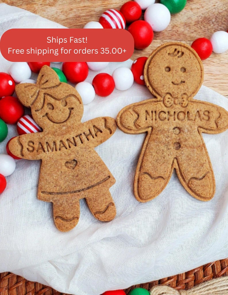 Personalized Customizable Gingerbread girl or boy Cookie Cutter Stamp With Name. Gingerbread Family Incudes cutter, stamp & recipe
