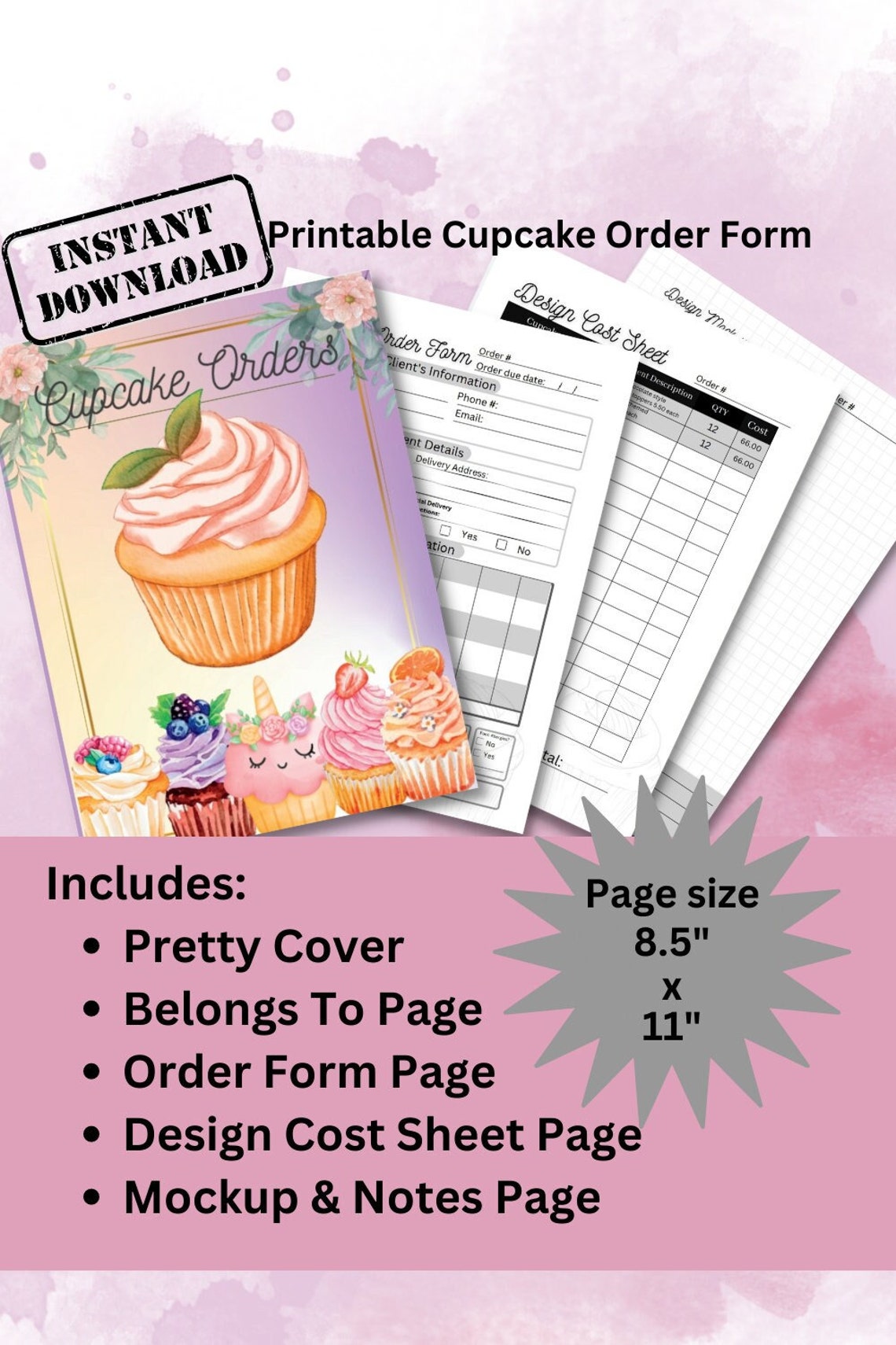 Printable Cupcake Order Formdownloadable Cupcake Etsy