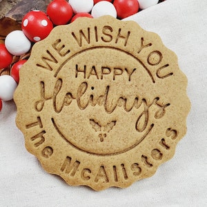 SHIPS FAST! Personalized Custom Happy Holidays Cookie Cutter Stamp With Your Family Name Embosser Topper. Includes cutter& stamp