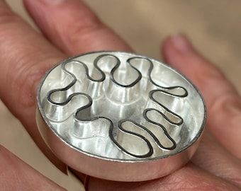 Handgemachte Sterling Silber Statement Ring, Abstraktes Design