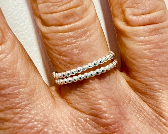 Silver small beaded stacking ring