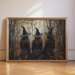 Stimmungsvoller Hexenbund Kunstdruck | magisch schön bezaubernd Hexen im Wald, mystische Halloween hexen Schwestern, gespenstisch dunkel romantisch