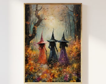 Beautiful witches coven amongst the wildflowers art print | ethereal witches, magical beautiful enchanting witches in the woods, mystical