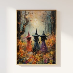 Schöner Hexencoven inmitten von Wildblumen Kunstdruck | ätherische Hexen, magisch schön zauberhaft, Hexen im Wald, mystisch