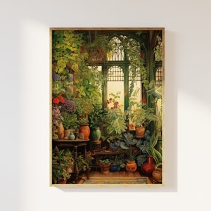 Botanical bohemian interior art print | houseplants, nature indoors, earthy boho home, neutral wall art, calming poster, foliage and plants