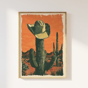 Kaktus und Cowboyhut Kunstdruck | Western Bild, Western Poster, Western Malerei, Western Malerei, Western Malerei, Western Malerei, Western Malerei, lustige Malerei