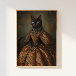 Viktorianische schwarze Katze im Gothic Kleid Kunstdruck | gothic cat portrait, Renaissance stil katzenkunst, witchy dark academia, gothic okkultes poster