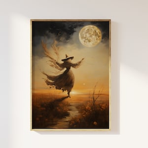 Witch beneath the full moon art print | Magical, mystical witch, Halloween, ethereal witch, harvest full moon, romancitism vintage witch art