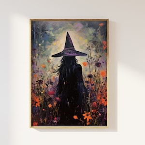 Witch amongst the wildflowers beautiful art print | ethereal witches, magical beautiful enchanting floral witch, mystical colourful witch