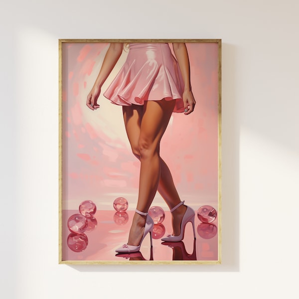 Pink aesthetic high heels disco fashion wall art print - Disco, glamourous, legs and high heels, fashion, pink feminine, feminist, girly art