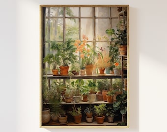 Botanical bohemian interior art print | houseplants, nature indoors, earthy boho home, neutral wall art, calming poster, foliage and plants