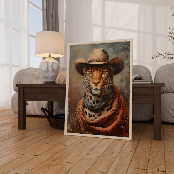 Cowboy Leopard Art Print | Fun Western Painting, Southwestern