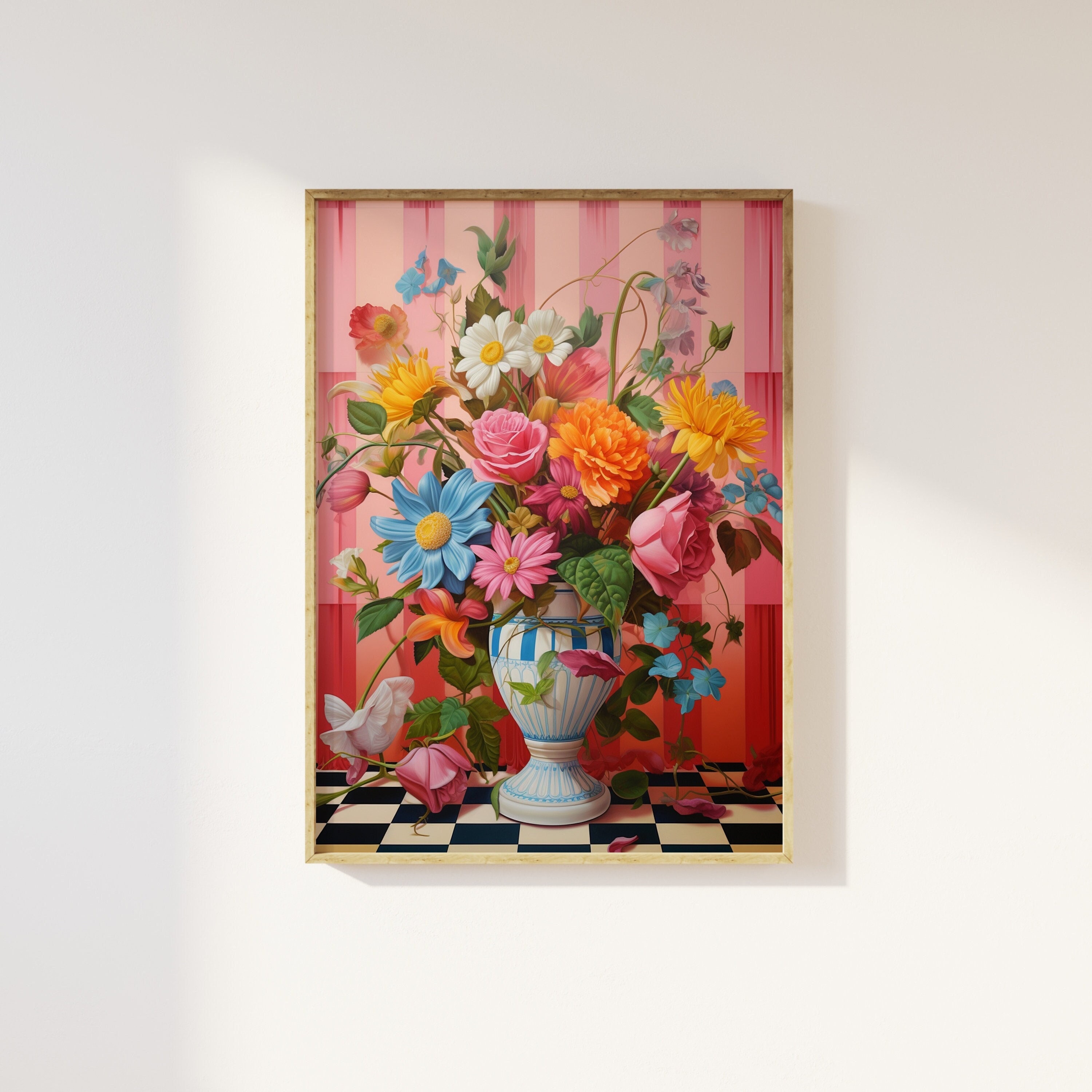 70s retro flowers and coffee cup aesthetic block art print | 60s 70s style art, warm brown orange tones, hippie groovy, retro groovy floral