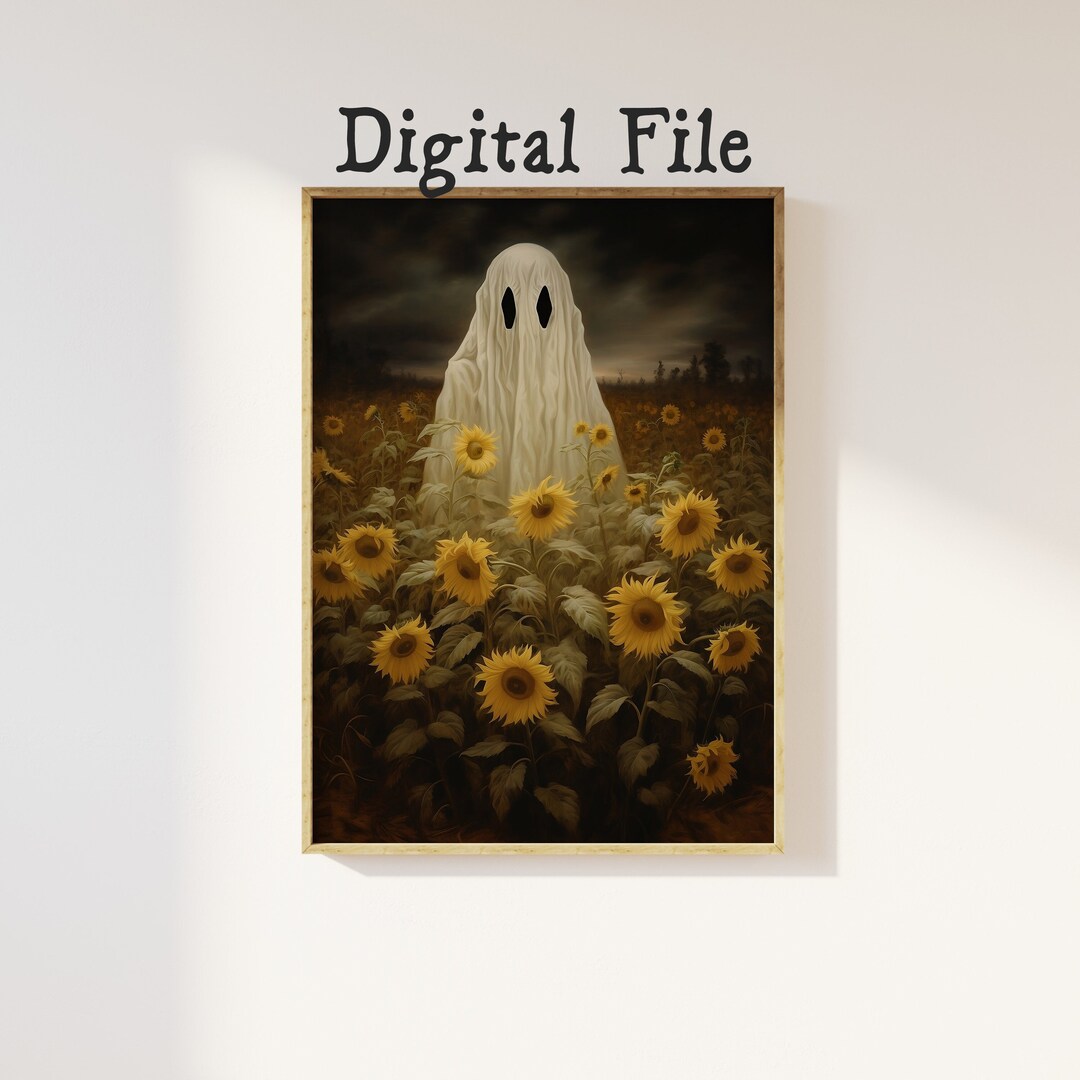 Vintage Ghost in a Sunflower Field Digital Printable Art Print ...