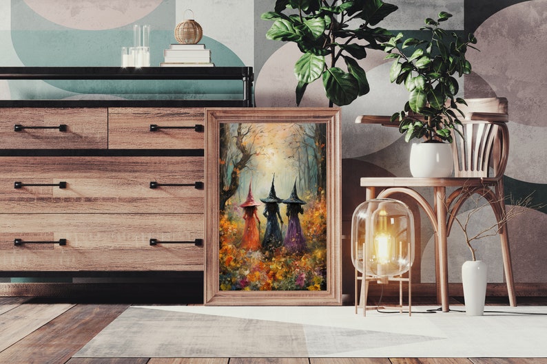 Beautiful witches coven amongst the wildflowers art print ethereal witches, magical beautiful enchanting witches in the woods, mystical image 2