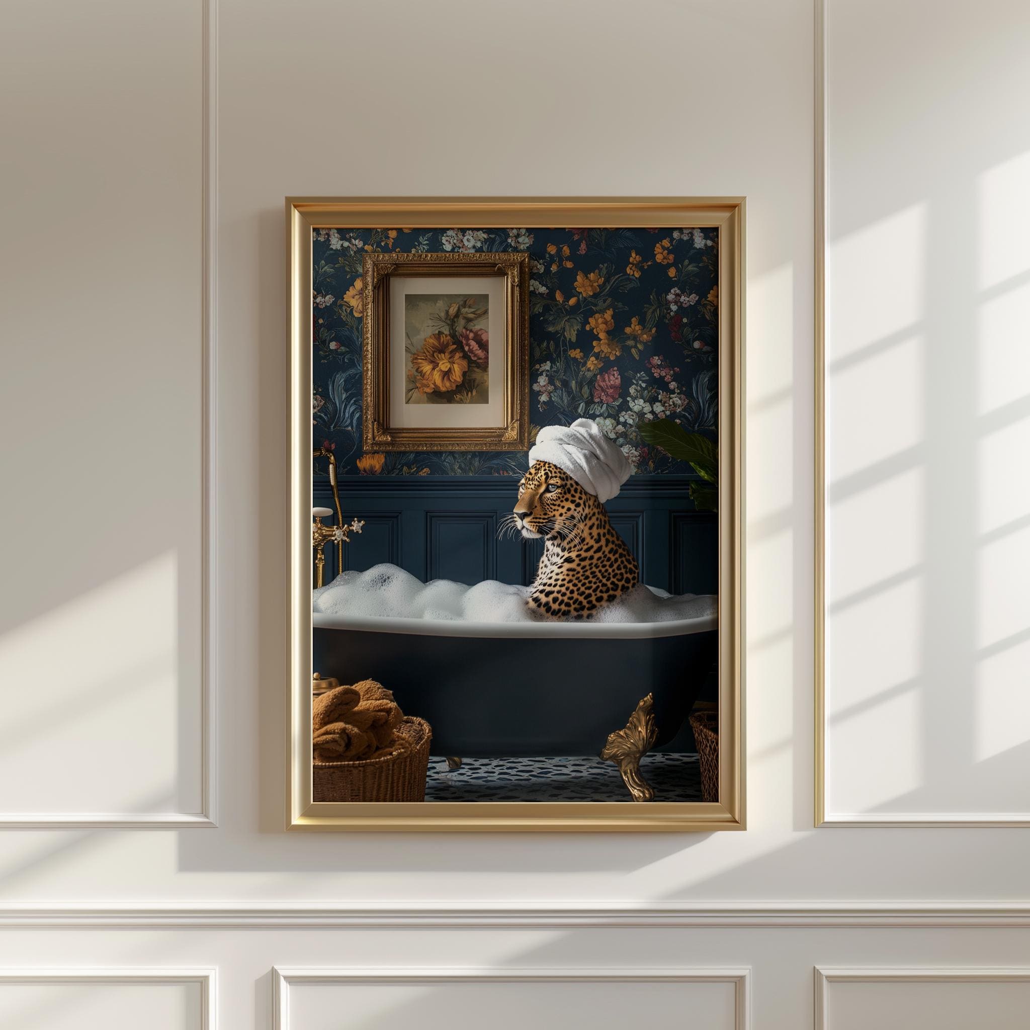 Maximalist Leopard Taking a Bubble Bath Art Print | Bold Fun Animal ...