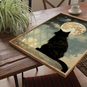 Introducting 'Moonlit Whiskers'
This magical art print captures the felines contemplation under the celestial embrace of the full moon. A gorgeous piece of art for anyone who appreciates the mystery of black cats and the full moon.