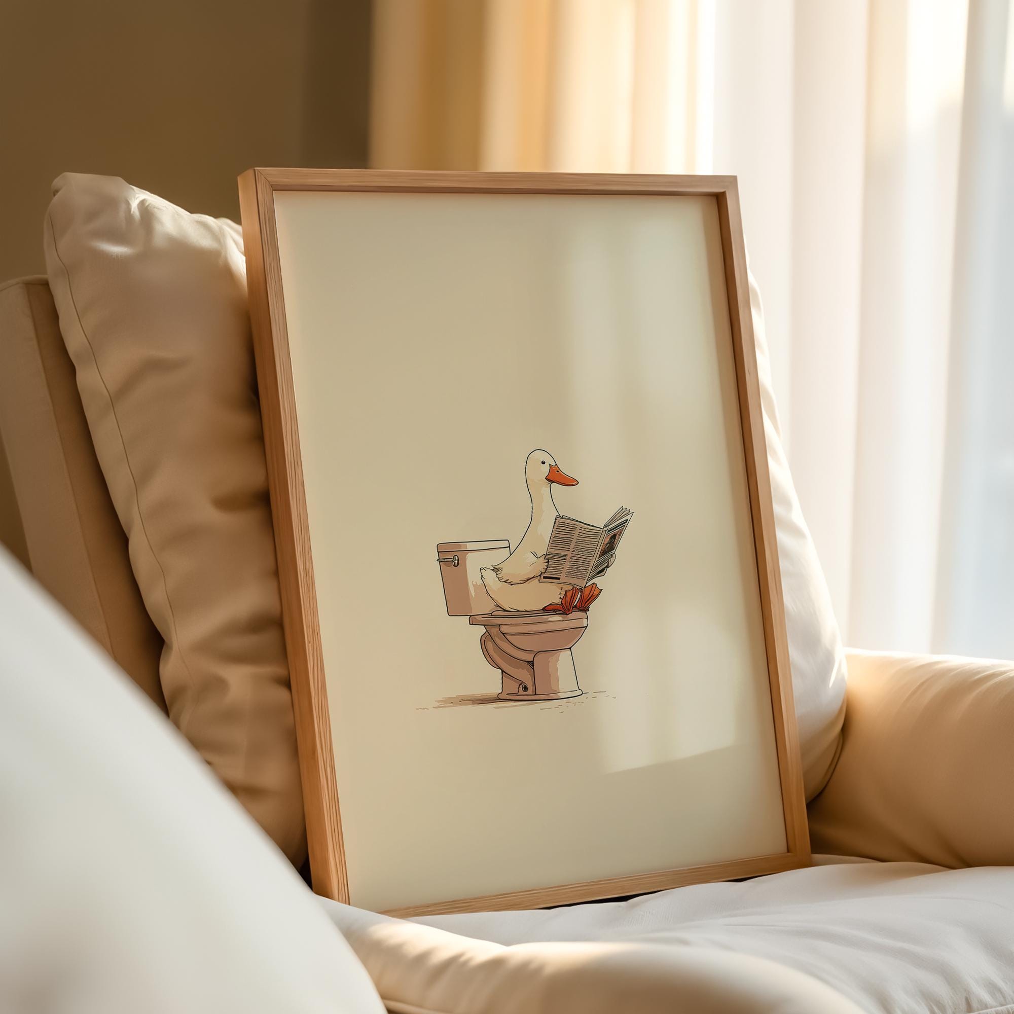 Duck Reading Newspaper on Toilet Art Print | Funny Animal Bathroom ...