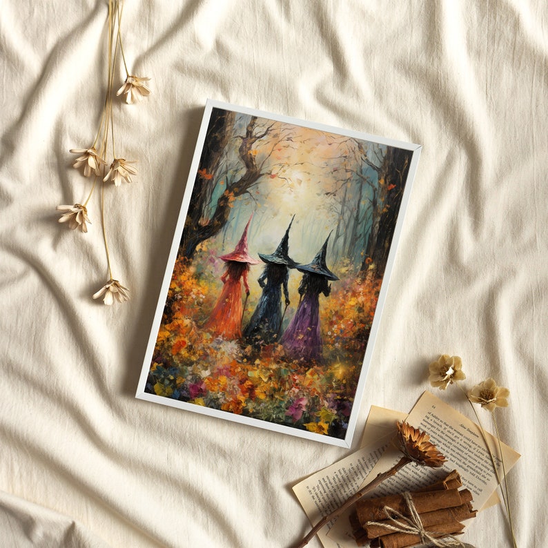 Beautiful witches coven amongst the wildflowers art print ethereal witches, magical beautiful enchanting witches in the woods, mystical image 3