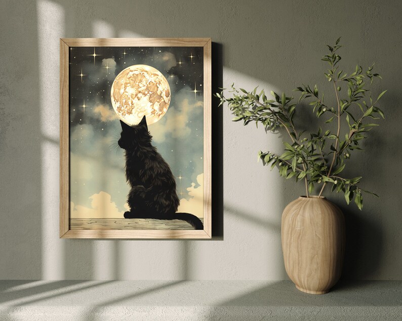 Introducting 'Moonlit Whiskers'
This magical art print captures the felines contemplation under the celestial embrace of the full moon. A gorgeous piece of art for anyone who appreciates the mystery of black cats and the full moon.