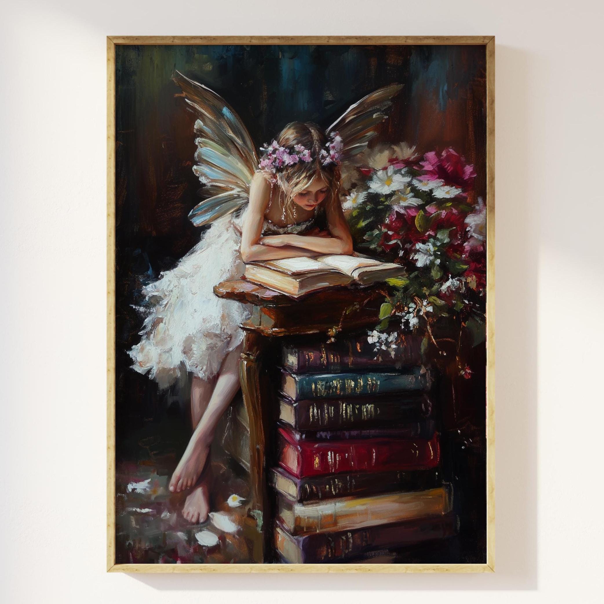 Whimsy Reading Fairy Reading a Book Whimsical Art Print | Fairytale Wall Art ...