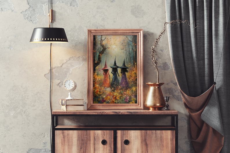 Beautiful witches coven amongst the wildflowers art print ethereal witches, magical beautiful enchanting witches in the woods, mystical image 4