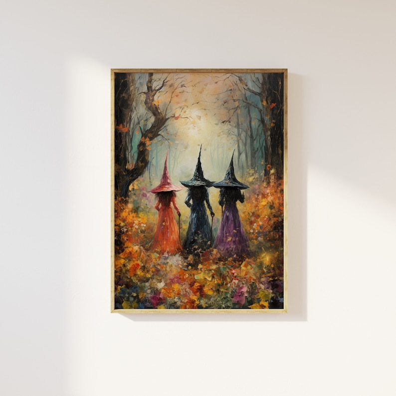 Beautiful witches coven amongst the wildflowers art print ethereal witches, magical beautiful enchanting witches in the woods, mystical image 1