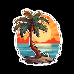 Palm Tree Beach Sunset Bubble | Kostenloser Vinyl-Aufkleber | Laptop Aufkleber | Handyhüllen Aufkleber | Wasserflasche Aufkleber | Valentinstag Sticker