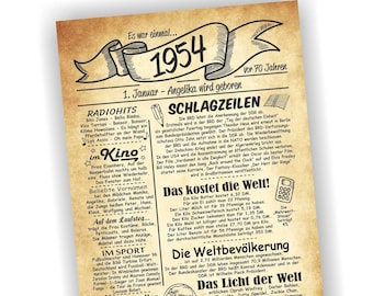 70. Geburtstag, 70 Jahre Geburtstagsurkunde, Urkunde, Geschenk, 1954, personalisiert