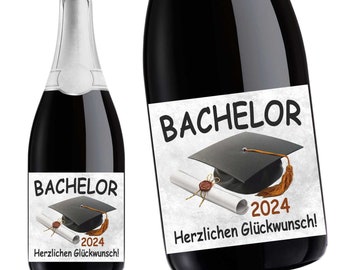 Aufkleber Sektflasche, Bachelor 2024 , Flaschenetikett, selbstklebend, glänzend, wischfest, Geschenk, Marmor, edel