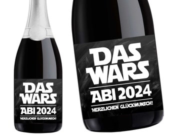 Aufkleber Sektflasche, Abitur 2024 DAS WARS, Abi, Flaschenetikett, selbstklebend, glänzend, wischfest, Geschenk Schwarz/weiß