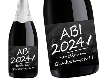 Aufkleber Sektflasche, Abitur 2024, Abi, Flaschenetikett, selbstklebend, glänzend, wischfest, Geschenk