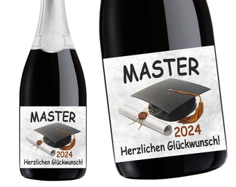 Aufkleber Sektflasche, Master 2024 , Flaschenetikett, selbstklebend, glänzend, wischfest, Geschenk, Marmor, edel