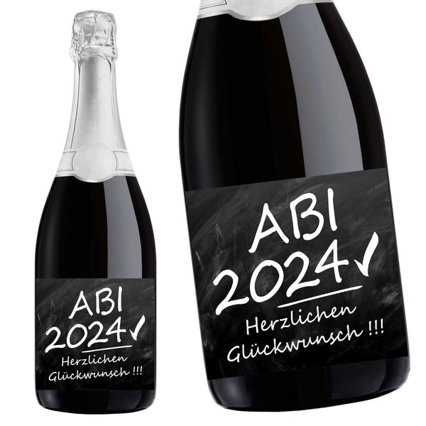 Aufkleber Sektflasche, Abitur 2024, Abi, Flaschenetikett, selbstklebend, glänzend, wischfest, Geschenk