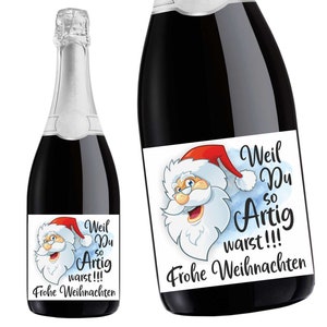 Aufkleber Sektflasche, Weihnachten, Wehnachtsmann, Flaschenetikett, selbstklebend, glänzend, wischfest, Geschenk
