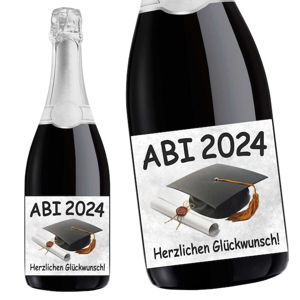 Aufkleber Sektflasche, Abitur 2024 , Abi, Flaschenetikett, selbstklebend, glänzend, wischfest, Geschenk, Marmor, edel