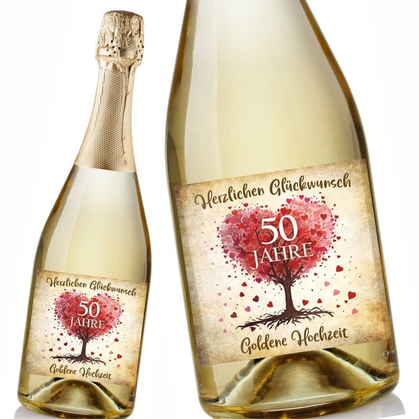 Aufkleber Sektflasche, Goldene Hochzeit, 50 Jahre, Flaschenetikett, selbstklebend, glänzend, wischfest, Geschenk