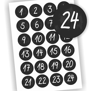 24 Aufkleber, Schiefer Tafel, Adventskalender, Etikett 4cm, Weihnachten, Etiketten, Advent, selbstklebend, Zahlen 1-24, Sticker, Dekoration