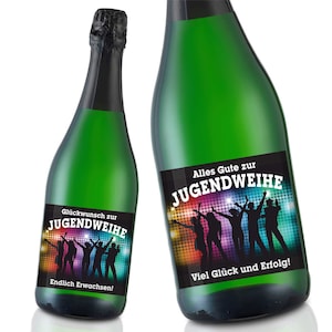 Aufkleber Sektflasche, Jugendweihe, Flaschenetikett, Alles Gute oder Endlich Erwachsen, selbstklebend, glänzend, wischfest, Geschenk