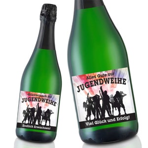 Aufkleber Sektflasche, Jugendweihe, Flaschenetikett, Alles Gute oder Endlich Erwachsen, selbstklebend, glänzend, wischfest, Geschenk