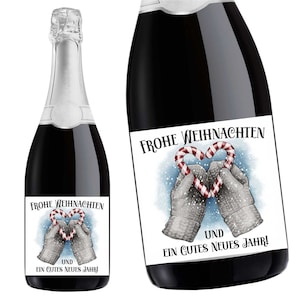 Aufkleber Sektflasche, Weihnachten, Herz, Flaschenetikett, selbstklebend, glänzend, wischfest, Geschenk, Frohe Weihnachten
