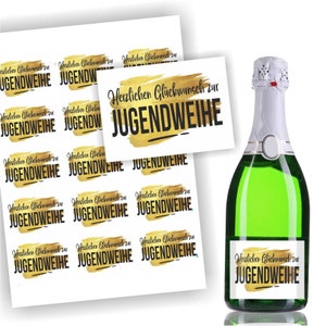 15 Aufkleber auf einem Bogen , Jugendweihe Glückwunsch  für Piccolo Flaschen und Geschenke, Etikett ca.5x7cm, selbstklebend, Sekt, Sticker