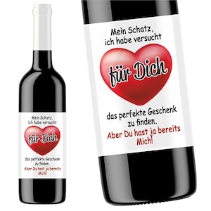 Aufkleber Weinflasche, Schatz, Flaschenetikett, selbstklebend, glänzend, wischfest, Perfektes Geschenk, Liebe, Herz, für Dich
