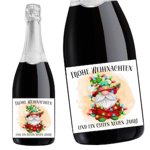 Aufkleber Sektflasche, Weihnachten, Wichtel, Flaschenetikett, selbstklebend, glänzend, wischfest, Geschenk