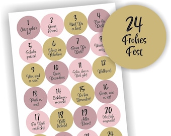 24 Aufkleber, Adventskalender, Etikett 4cm, Weihnachten, Etiketten, Advent, selbstklebend, Zahlen, Sticker, Gold, Rosa Flieder, Deko