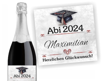 Aufkleber Sektflasche, Abitur 2024 , Abi, Flaschenetikett, selbstklebend, glänzend, wischfest, Geschenk, Marmor, edel, personalisierbar