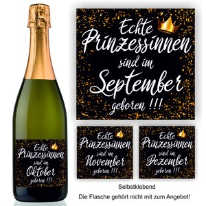 Aufkleber Sektflasche Geburtstag Geschenk Fest Prinzessin Happy Birthday Monat, selbstklebend, glänzend, wischfest, Geschenk