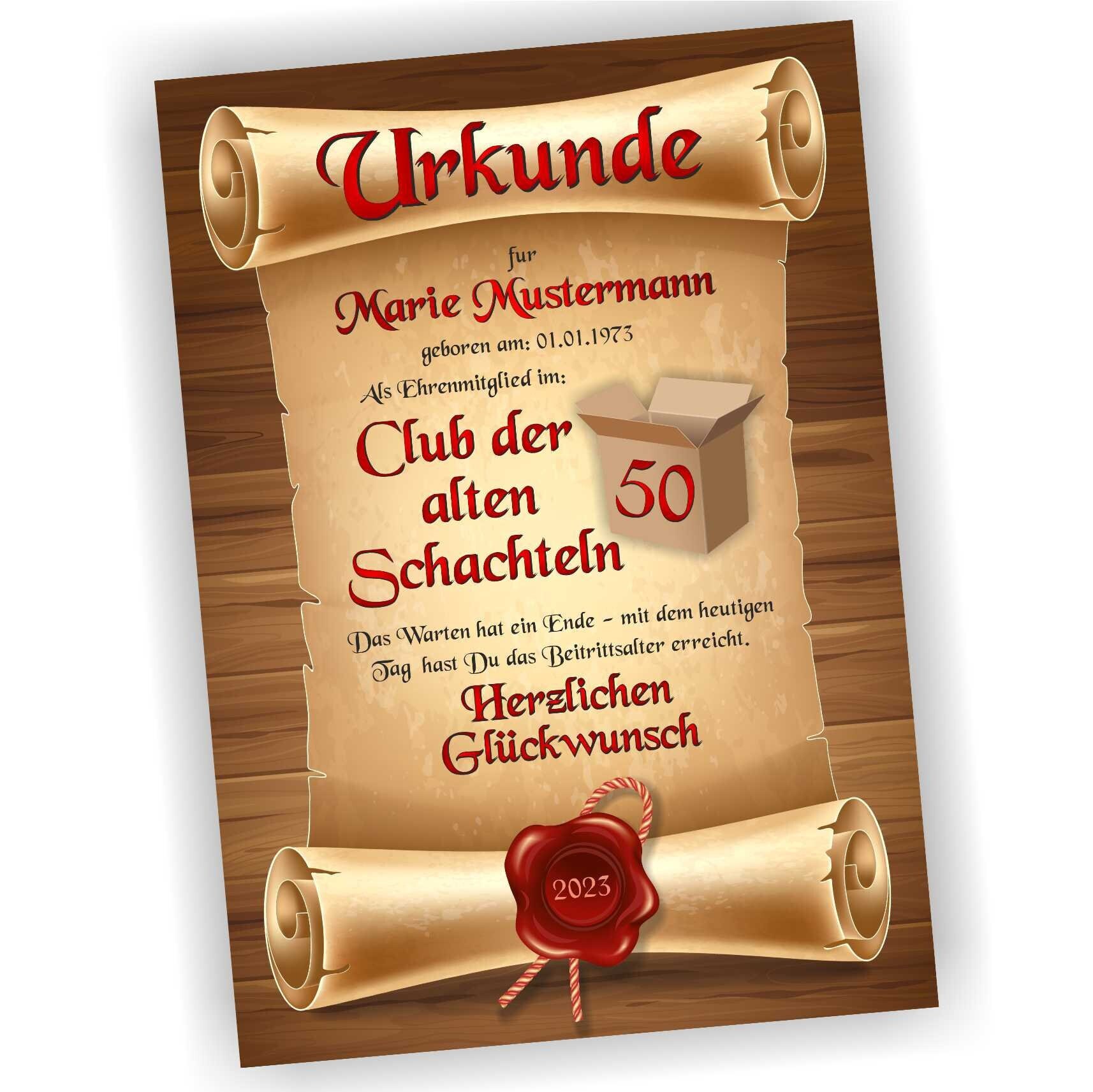 50. Geburtstag, 50 Jahre Geburtstagsurkunde, Urkunde, Geschenk, 1975