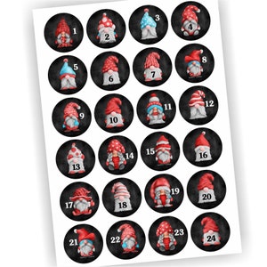 24 Aufkleber, Wichtel, Gnome, Adventskalender, Etikett 4cm, Weihnachten, Etiketten, Advent, selbstklebend, Zahlen 1-24, Sticker, schiefer